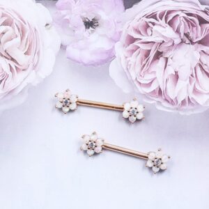 BODY16G CZCZ 14G Flower Nipple Rings 316L Stainless Steel Nipple Ring Opal Nipple Barbell Nipple Piercing Jewelry for Women