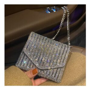 Mini Purse Rhinestone Silver Clutch Evening Bags Diamond Glitter for Women Bling Sparkly Crystal Handbag Wedding Event (silver)