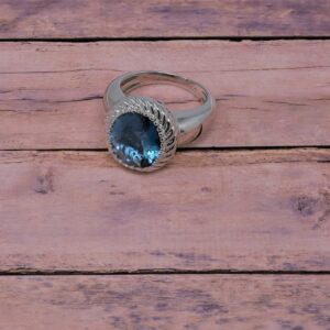 KOKAV 925 Sterling Silver Genuine London Blue Topaz 5-5/8 Ct Oval Statement Ring Size 7