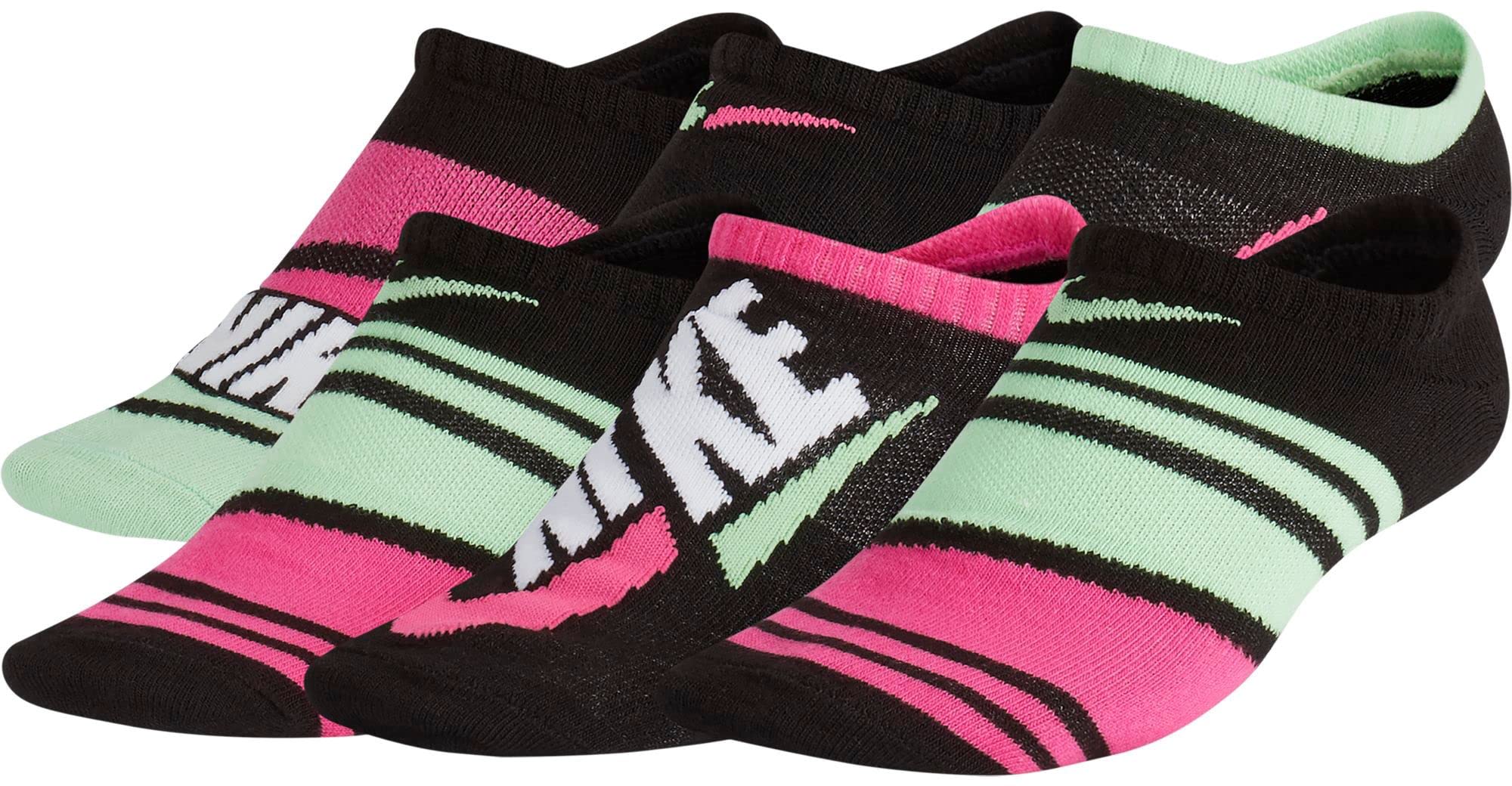 Nike Big Girls Everyday Lightweight No Show Socks 6 Pack (B(SX7308-010)/P, Medium)