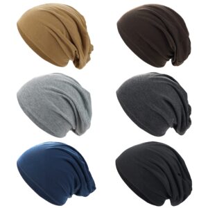 HiBwoBwo 6Pcs Cotton Slouchy Beanie for Women Men, Hip-Hop Soft Lightweight Running Hat Beanie Adult Dwarf Hats Chemo Cap