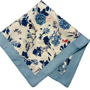 Handkerchief, men's pocket, silk square scarf, blue flower and bird pattern, oriental art