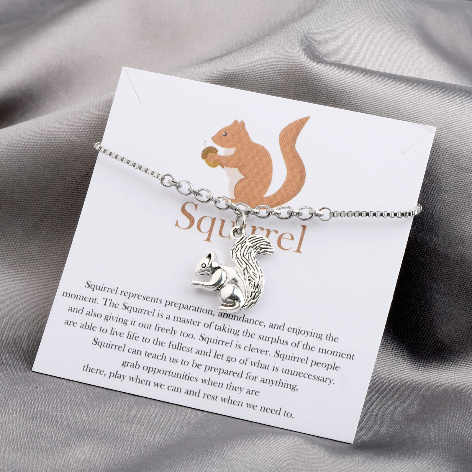 UJIMS Squirrel Gift Squirrel Lover Bracelet with Inspirational Message Card Animal Lover Gift for Women Best Friend (Squirrel Bracelet Card)