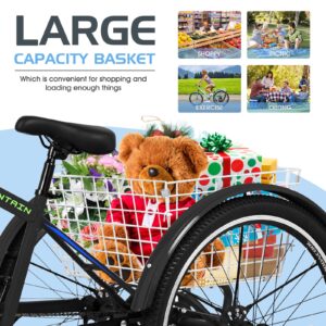 Slsy Adult Mountain Tricycle, 7 Speed Three Wheel Bike, 24/26 Inch Adults Trikes for Seniors with Shopping Basket, Exercise Men's Women's Tricycles