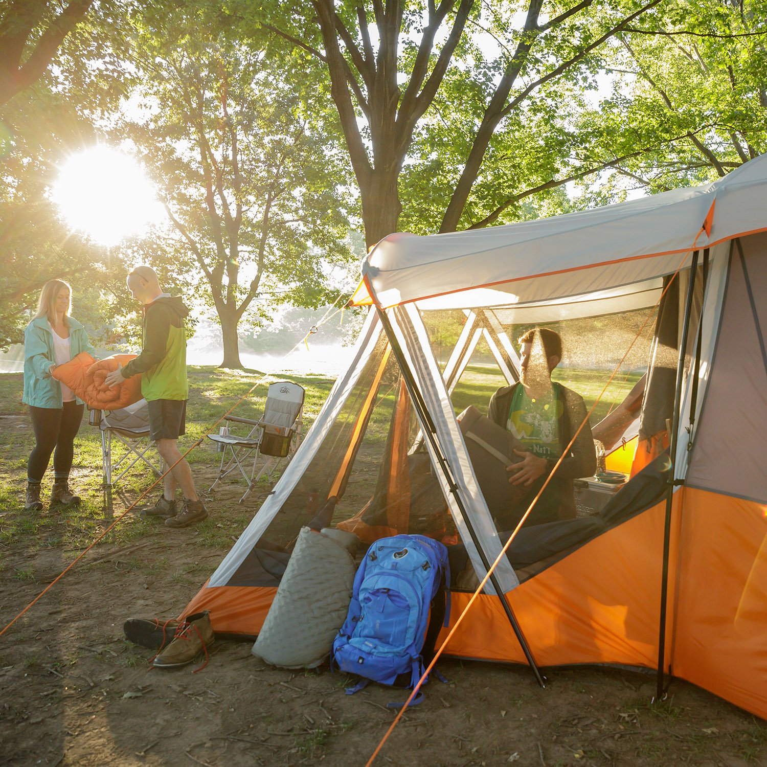 CORE 11 Person Family Cabin Tent with Screen Room with Included Footprint and Tent Kit