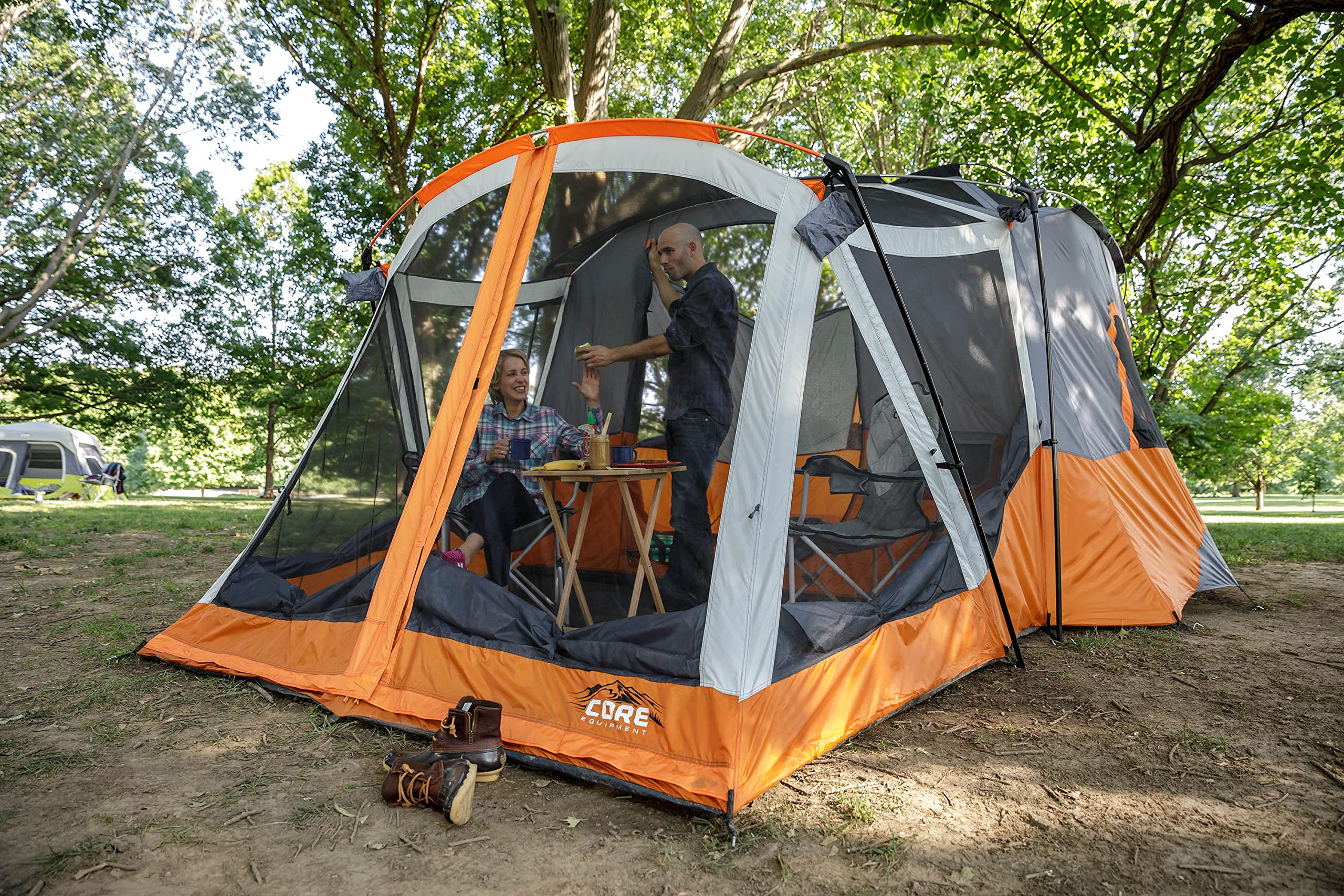 CORE 11 Person Family Cabin Tent with Screen Room with Included Footprint and Tent Kit