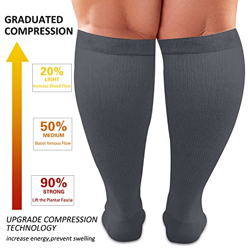 Diu Life 3 Pairs Plus Size Compression Socks for Women and Men Wide Calf Extra Knee High Support for Circulation