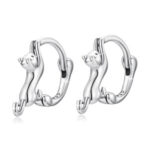 mundell 925 sterling silver cute cat huggie hoop earrings for cat lovers hypoallergenic hoop earrings statement fine jewelry