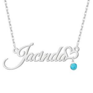 BETHZA Name Necklace with Natural Turquoise Personalized 925 Sterling Silver Heart Pendant Custom Names Necklaces Gifts for Women(Silver)