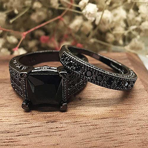 Kasmom 14K SS925 Ring Of Pure Obsidian Stone And Sapphire Gemstone Garnet Jewelry Ring Set For Women Men (Black, Sz 6)