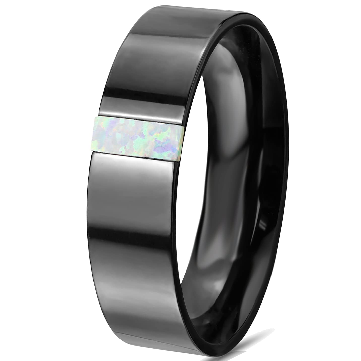 LaRaso & Co His Hers TRIO Wedding Set Titanium Band Sterling Silver White Opal Bridal Engagement Ring Set Him Her 12/9