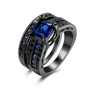 Kasmom 14K SS925 Ring Of Pure Obsidian Stone And Sapphire Gemstone Garnet Jewelry Ring Set For Women Men (Black, Sz 6)