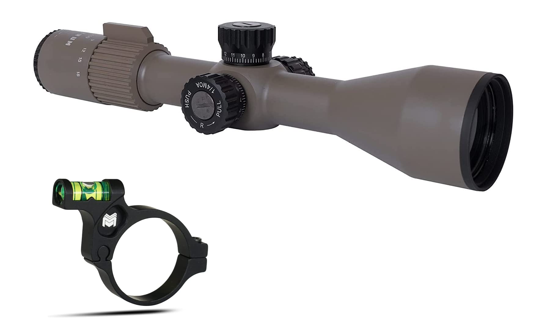 Monstrum G3 3-18x50 FFP Rifle Scope | Flat Dark Earth | Rifle Scope Level Bubble | 30 mm Diameter | Bundle