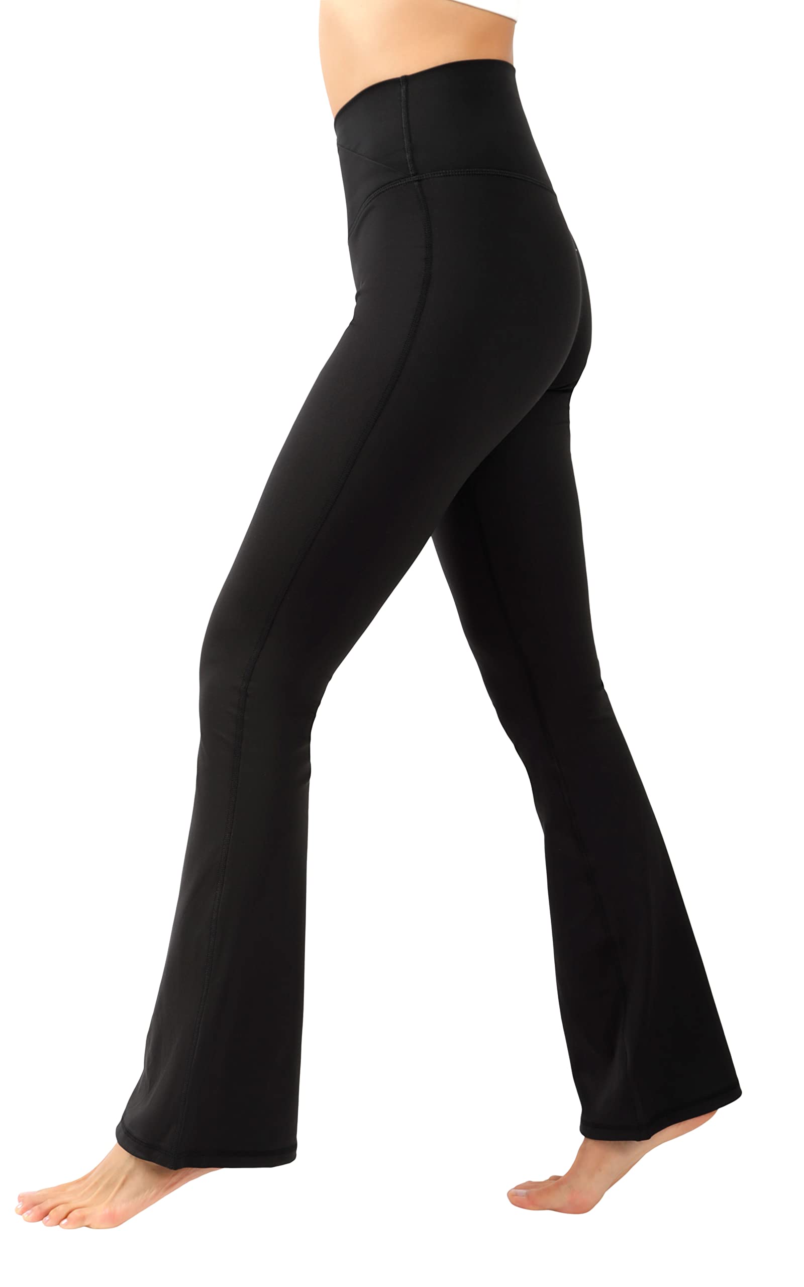 Yogalicious Squat Proof Flare Leg Yoga Pants with High Crossover Waistband - Black - Medium