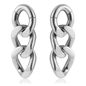 DOEARKO 2PCS Ear Gauges Chain Link Ear Hangers Weights for Stretched Ear Plugs Body Piercing Tunnels 316 Stainless Steel Hypoallergenic Body Jewelry (2G(6mm), Silver)