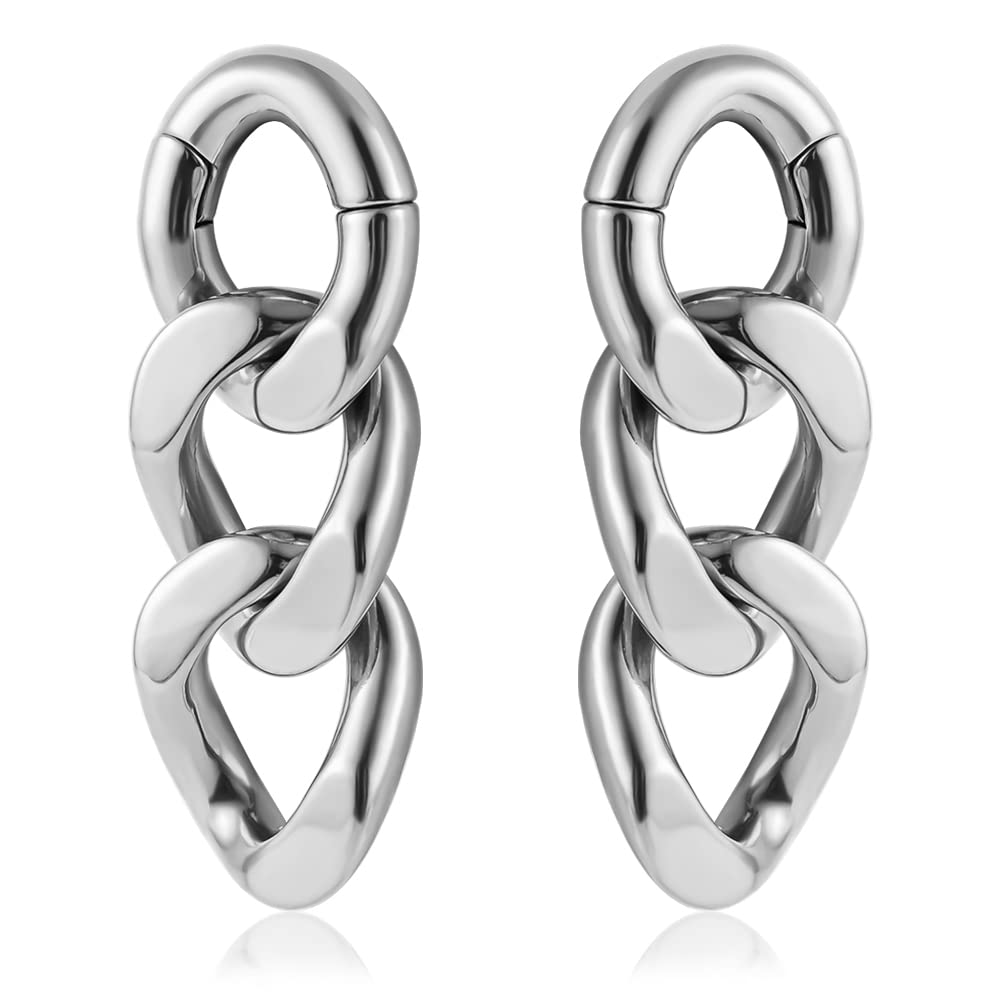 DOEARKO 2PCS Ear Gauges Chain Link Ear Hangers Weights for Stretched Ear Plugs Body Piercing Tunnels 316 Stainless Steel Hypoallergenic Body Jewelry (2G(6mm), Silver)