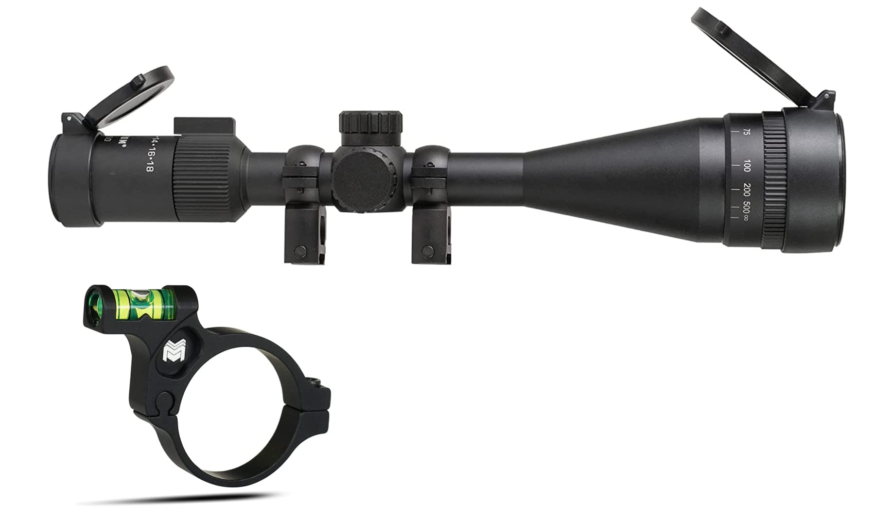 Monstrum Guardian 6-18x50 AO Rifle Scope with Parallax Adjustment | Black | Monstrum Rifle Scope Level Bubble | 1 inch Diameter | Bundle