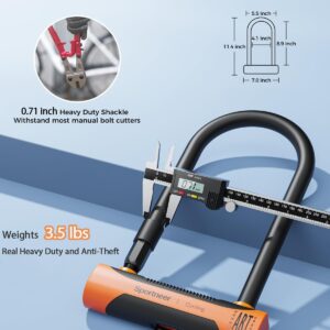 Sportneer Bike Lock - 18mm Shackle Heavy Duty Anti Theft Bike U Locks with 6ft Security Steel Cable - Bicycle U-Locks with Keys & Sturdy Mounting Bracket for Road, Mountain, Electric & Folding Bike