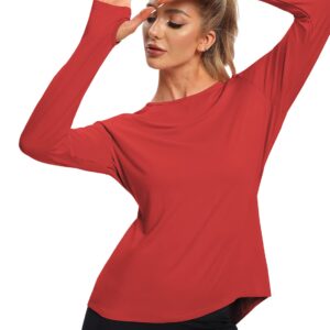 Mippo Open Back Workout Tops Long Sleeve Yoga Gym Athletic Active Wear Shirts Backless Seaters Thumb Hole Tshirts Work Out Clothes for Women Loose Fit Red S