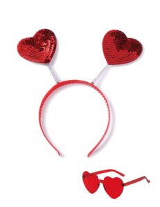 ybhomine red valentines day headband with heart sunglasses heart shaped sequin headband valentines hair accessories for women and girls