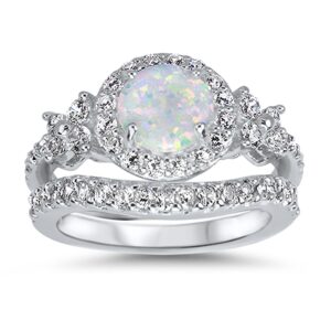 LaRaso & Co His Hers TRIO Wedding Set Titanium Band Sterling Silver White Opal Bridal Engagement Ring Set Him Her 12/9