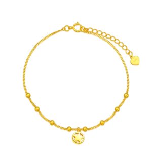 18k solid gold bracelet for women, yellow gold durable cuban chain bracelet with dangle star jewelry gift for her, wife, mom, girls 6.5"-7"