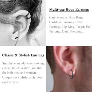 EPIRORA Sterling Silver Hoop Earrings for Women Men, Hypoallergenic Cartilage Earring Endless Small Hoop Earrings Set, 3 Pairs Tragus Earrings (Black,8mmx3)