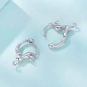 MUNDELL 925 Sterling Silver Cute Cat Huggie Hoop Earrings for Cat Lovers Hypoallergenic Hoop Earrings Statement Fine Jewelry