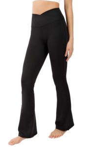 yogalicious squat proof flare leg yoga pants with high crossover waistband - black - medium