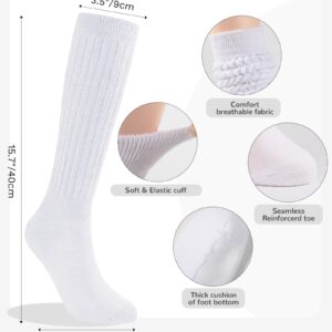 BOOPH Slouch Socks Women Knee High Scrunch Socks for Women Pack of 3 Size 6-11 White