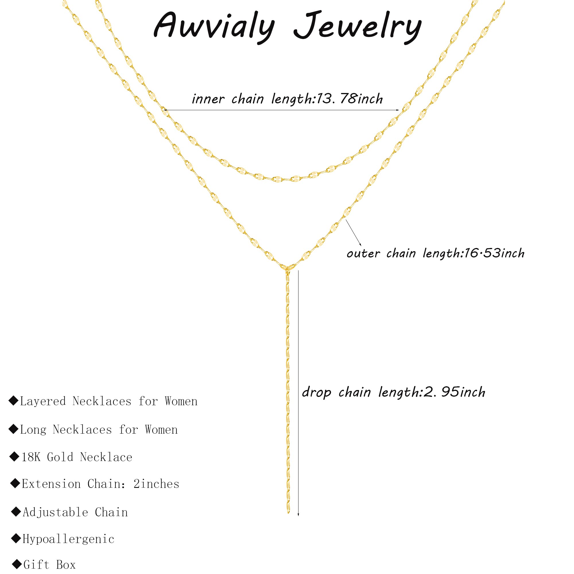 Awvialy Layered Gold Necklaces for Women Dainty Long Gold Necklace 14k Gold Plated Lips Y Chain Necklace Simple Gold lariat Necklace Aesthetic Drop Necklace Cute Choker Necklaces Trendy Gold Jewelry