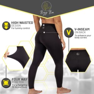 Bizy Bee High Waisted Workout Leggings for Women - Soft Slimming Women's Leggings for Sports, Yoga, Running and Everyday Wear - Black - Medium