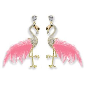 black pink flamingo feather earrings long tassel feather flamingo earrings jewelry for women