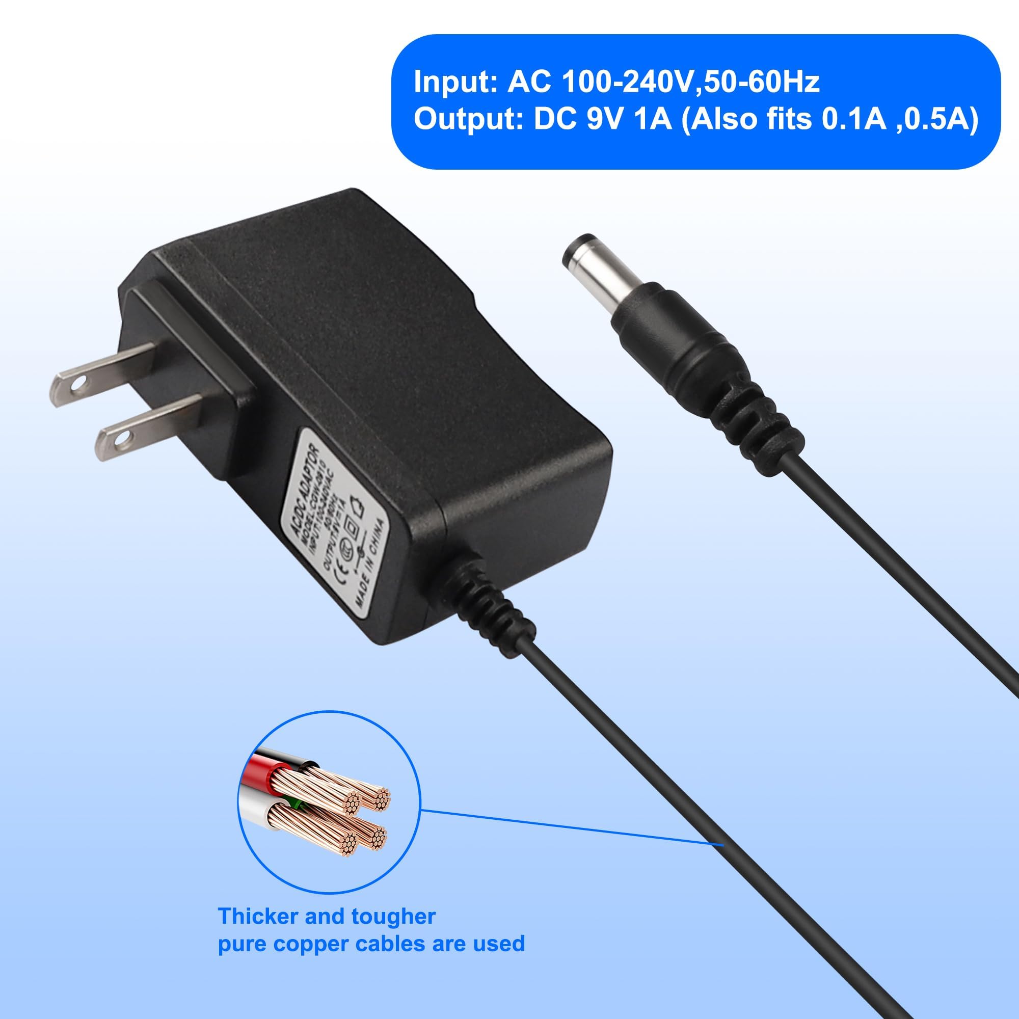 9V Adapter for Boss PSA-120S, AC DC Power Supply for BOSS Effects Pedal, Roland Musical Instruments, Distortion, Casio Keyboard, ME-80 ME-70 ME-25 ME-50B GT-100 GT-1 GT-10 AD-10