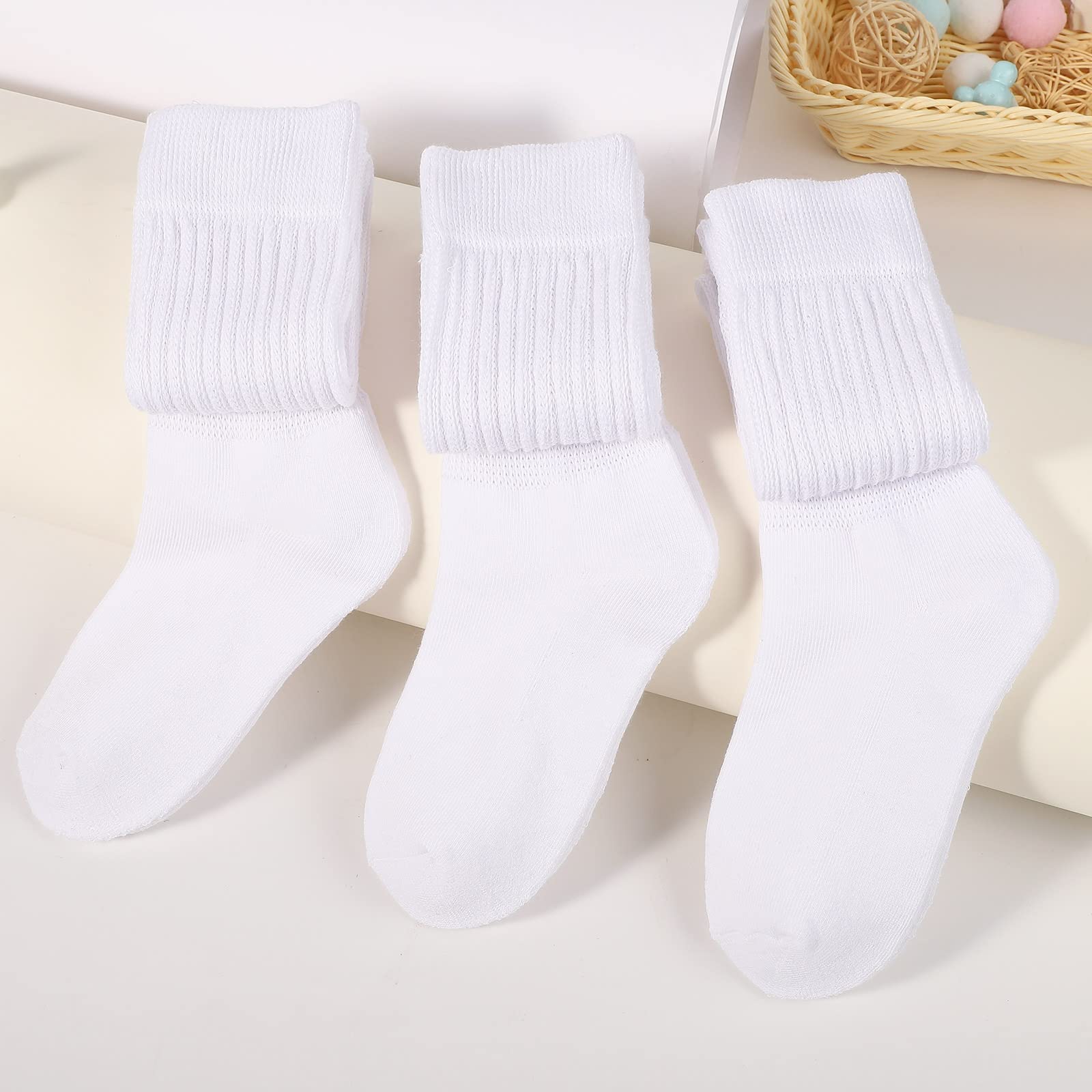 BOOPH Slouch Socks Women Knee High Scrunch Socks for Women Pack of 3 Size 6-11 White