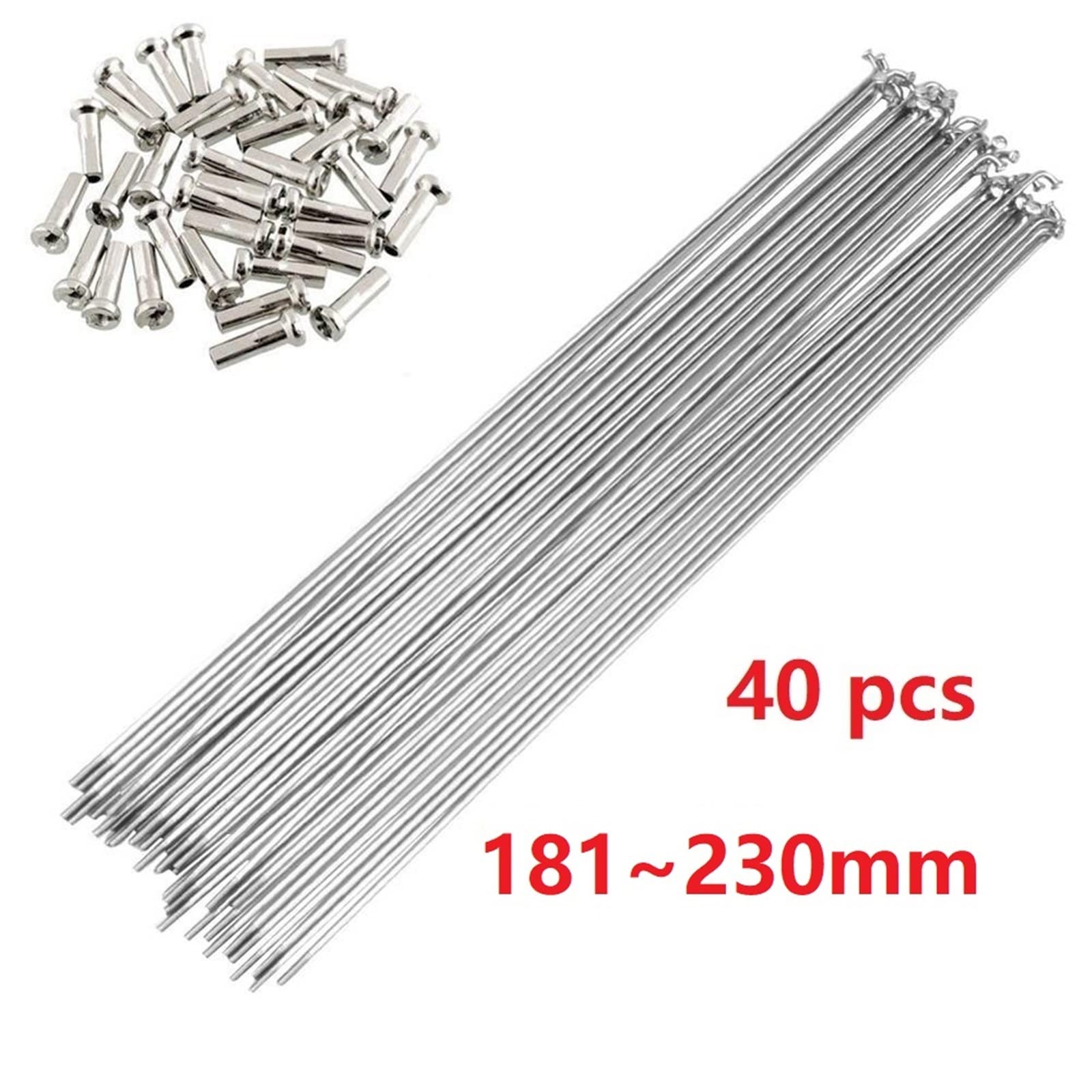 40PCS 181mm-230mm Silver 14G Bicycle Spokes with Nipples Stainless Steel Mountain Road Bike (Color : 200mm)