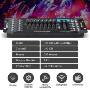 DMX Controller 192 DMX 512 Controller DJ Lights Controller Lighting Mixer Board DMX Console for Dj Lights, Party Light Shows Disco Pub Night Club Bars and Moving Heads