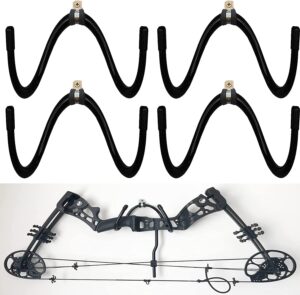 pmsanzay 4 pack universal bow display brackets wall hanger hook wall mount storage rack to display your bow - sturdy yet flexible,hold up to 20 lbs - easy to install - hold 4 bow - no bow