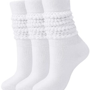 BOOPH Slouch Socks Women Knee High Scrunch Socks for Women Pack of 3 Size 6-11 White