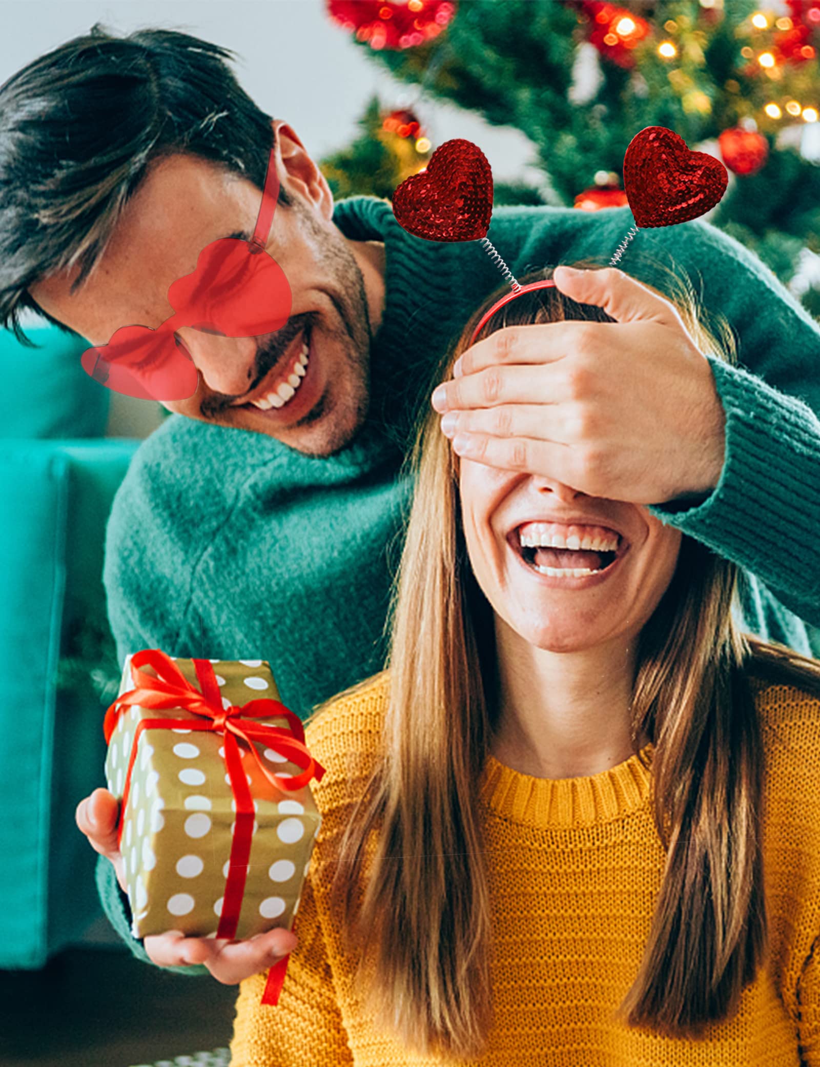 YBHOMINE Red Valentines Day Headband With Heart Sunglasses Heart Shaped Sequin Headband Valentines Hair Accessories for Women and Girls