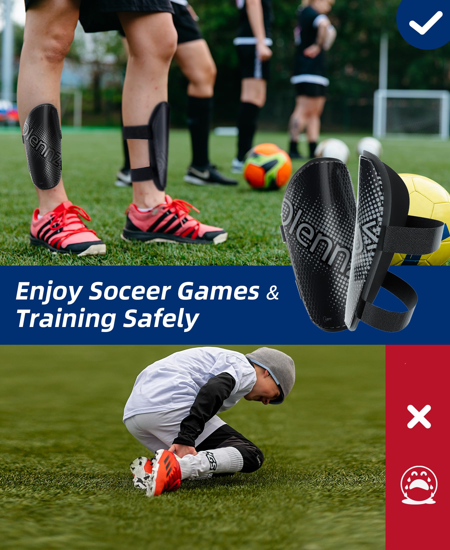 RAYSHARP Shin Guards Soccer Youth - Comfortable and Durable Toddler Kids Soccer Shin Guards with Adjustable Straps for Boys Girls Teenagers Adults Black S