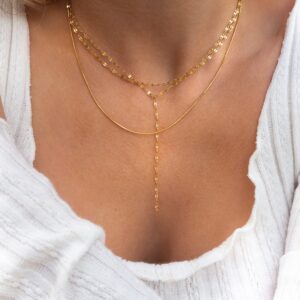 Awvialy Layered Gold Necklaces for Women Dainty Long Gold Necklace 14k Gold Plated Lips Y Chain Necklace Simple Gold lariat Necklace Aesthetic Drop Necklace Cute Choker Necklaces Trendy Gold Jewelry