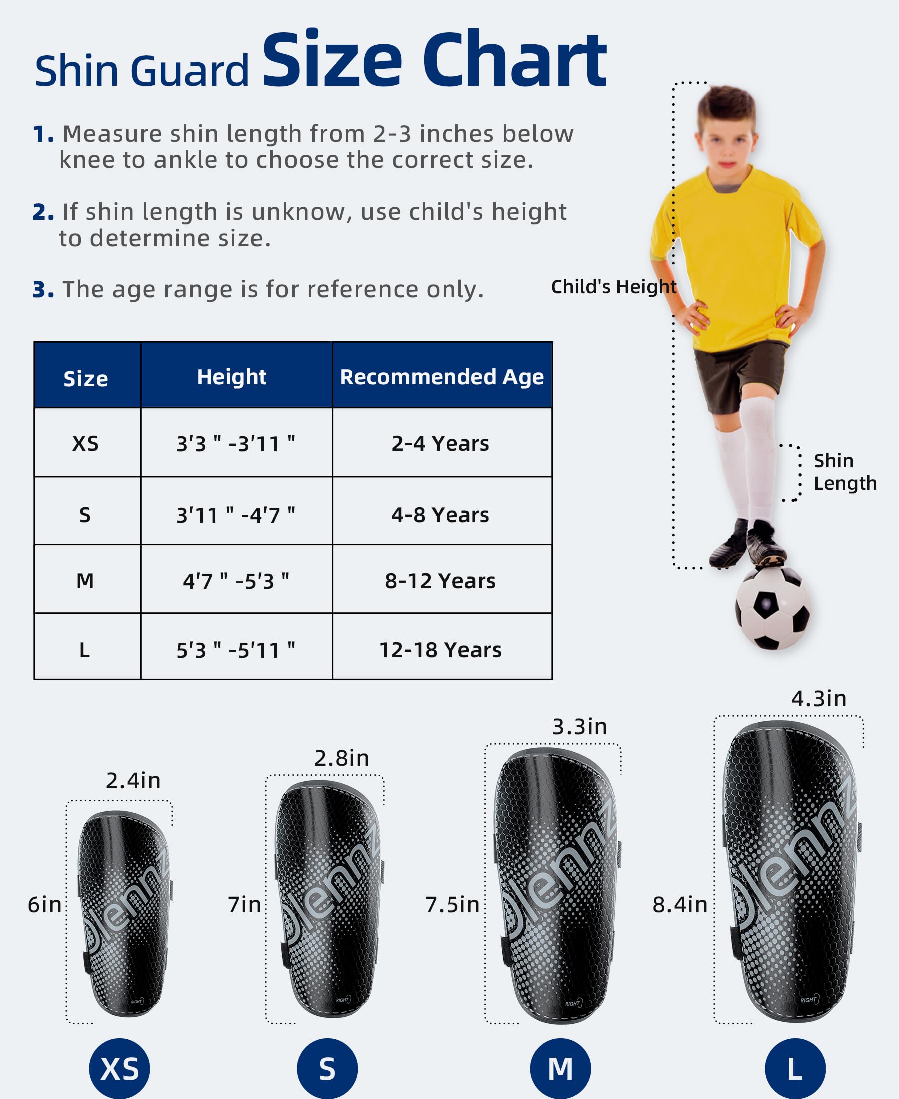 RAYSHARP Shin Guards Soccer Youth - Comfortable and Durable Toddler Kids Soccer Shin Guards with Adjustable Straps for Boys Girls Teenagers Adults Black S