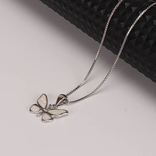 CocoButterFly 925 Sterling Silver Opal Lady Butterfly Necklace, 925 Sterling Silver Exquisite Butterfly Lady Pendant, Birthday Christmas Gift for Wife, Girlfriend and Mother (White)