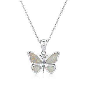 CocoButterFly 925 Sterling Silver Opal Lady Butterfly Necklace, 925 Sterling Silver Exquisite Butterfly Lady Pendant, Birthday Christmas Gift for Wife, Girlfriend and Mother (White)