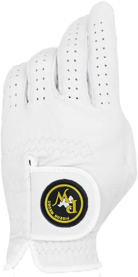 PIGEON WEDGE Leather Golf Glove for Men, Right Handed Golfers, White, Comfortable Design, Maximum Grip, All Weather Golfing Glove, Worn On Left Hand, Breathable, Durable, Gift for Golfers