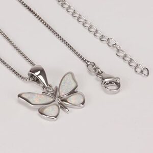 CocoButterFly 925 Sterling Silver Opal Lady Butterfly Necklace, 925 Sterling Silver Exquisite Butterfly Lady Pendant, Birthday Christmas Gift for Wife, Girlfriend and Mother (White)