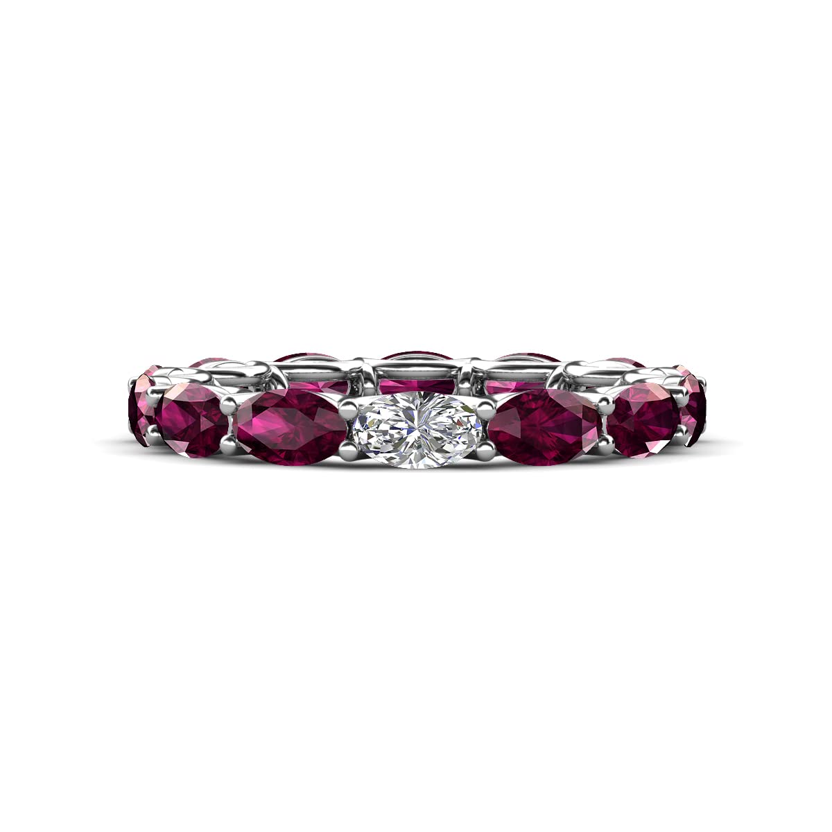 Oval Shape Moissanite & Rhodolite Garnet 4.82 ctw Set In Gorgeous Drape Like Basket Setting Eternity Stackable ring 14K Yellow Gold-9.0