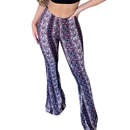 YUZIBAO Women's Flare Yoga Leggings High Waisted Boho Palazzo Wide Leg Pants Bell Bottoms(Purple,2XL)