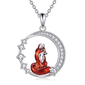 luhe fox necklace gifts 925 sterling silver kitsune moon pendant necklace jewelry gifts for women (animal necklace-fox)